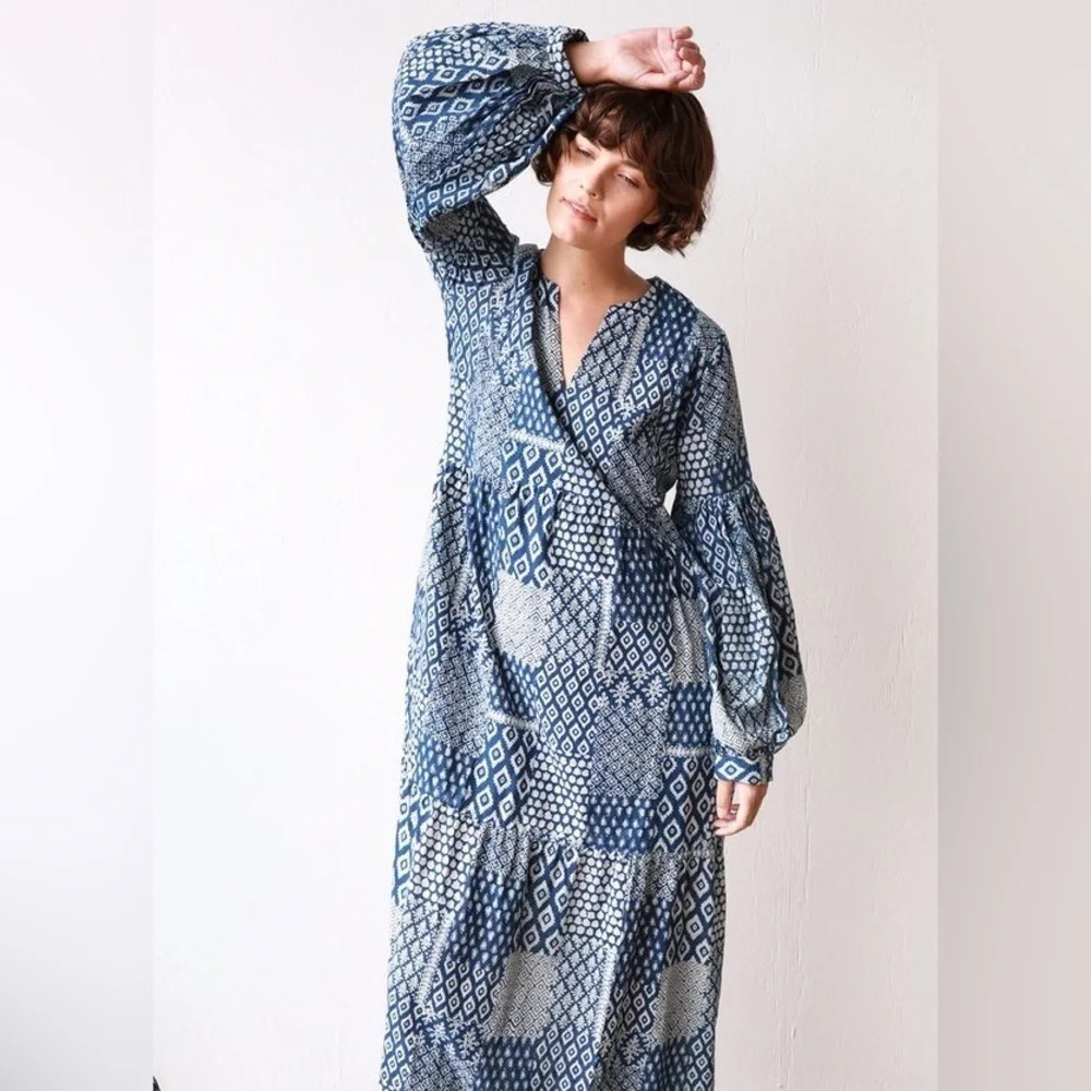 Nwt Matta Jade Patchwork Dress In Natural Indigo Size Xs — image 3 of 8